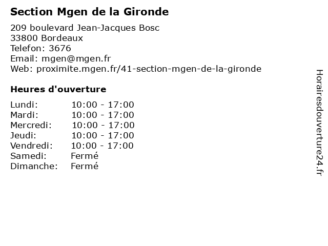 Section Mgen de la Gironde à Bordeaux: adresse et heures d'ouverture