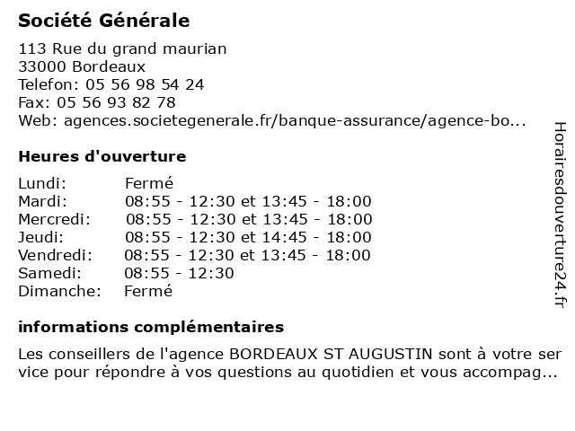 Société Générale à Bordeaux: adresse et heures d'ouverture