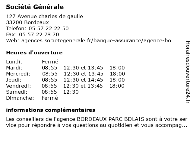 Société Générale à Bordeaux: adresse et heures d'ouverture