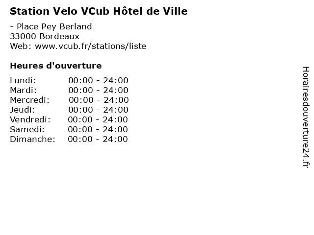 Station Velo VCub Hôtel de Ville à Bordeaux: adresse et heures d'ouverture