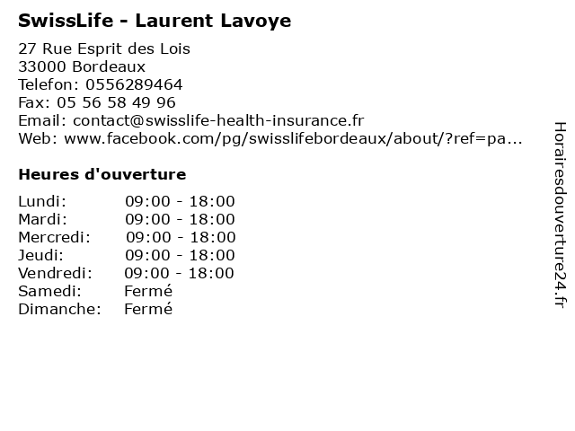 SwissLife - Laurent Lavoye à Bordeaux: adresse et heures d'ouverture