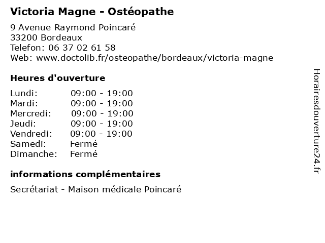 Victoria Magne - Ostéopathe à Bordeaux: adresse et heures d'ouverture