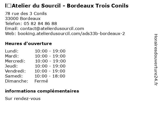 l’Atelier du Sourcil - Bordeaux Trois Conils à Bordeaux: adresse et heures d'ouverture
