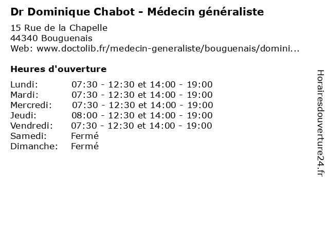 Dr Dominique Chabot - Médecin généraliste à Bouguenais: adresse et heures d'ouverture