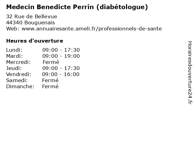 Medecin Benedicte Perrin (diabétologue) à Bouguenais: adresse et heures d'ouverture
