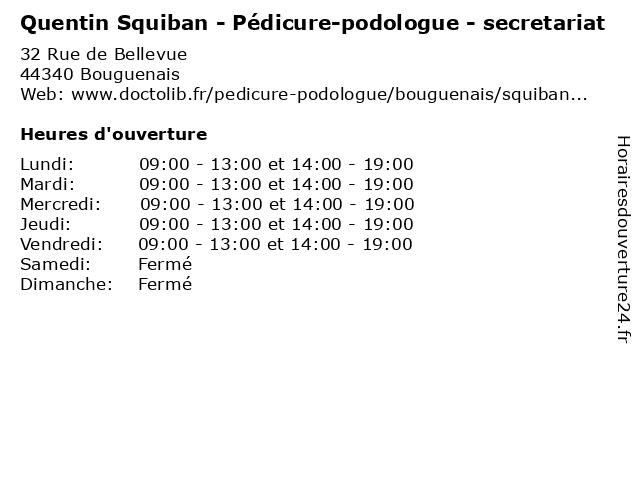 Quentin Squiban - Pédicure-podologue - secretariat à Bouguenais: adresse et heures d'ouverture