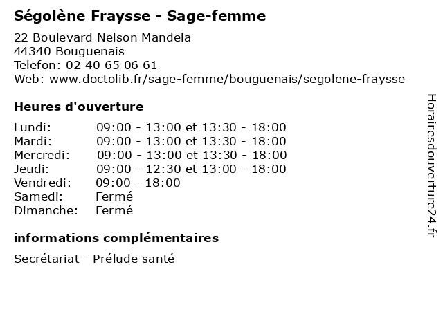 Ségolène Fraysse - Sage-femme à Bouguenais: adresse et heures d'ouverture