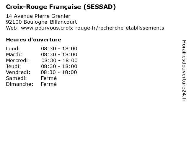 Croix-Rouge Française (SESSAD) à Boulogne-Billancourt: adresse et heures d'ouverture