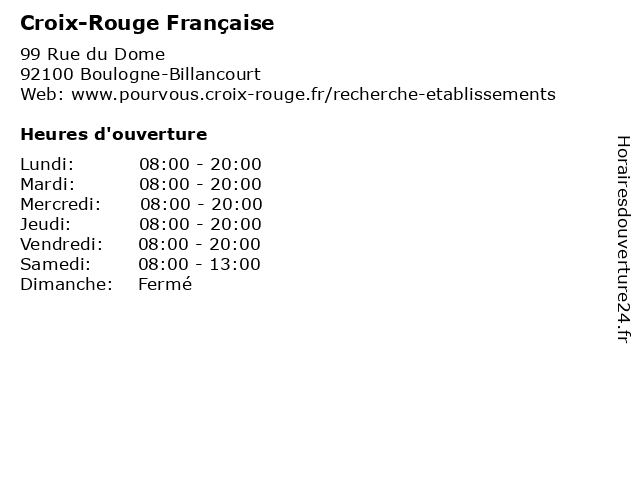Croix-Rouge Française à Boulogne-Billancourt: adresse et heures d'ouverture