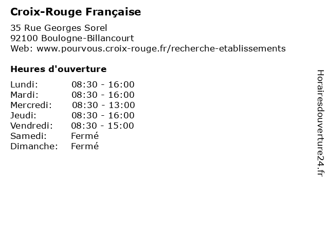 Croix-Rouge Française à Boulogne-Billancourt: adresse et heures d'ouverture