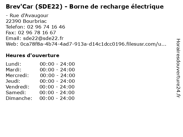 Brev'Car (SDE22) - Borne de recharge électrique à Bourbriac: adresse et heures d'ouverture