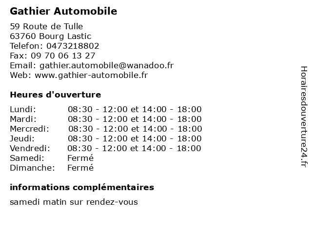 Gathier Automobile à Bourg Lastic: adresse et heures d'ouverture
