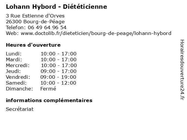 Lohann Hybord - Diététicienne à Bourg-de-Péage: adresse et heures d'ouverture