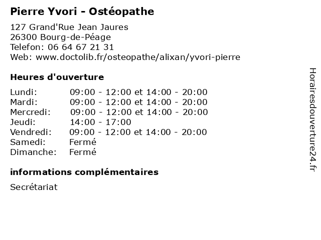 Pierre Yvori - Ostéopathe à Bourg-de-Péage: adresse et heures d'ouverture