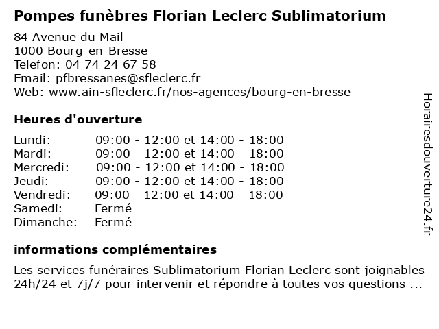 Pompes funèbres Florian Leclerc Sublimatorium à Bourg-en-Bresse: adresse et heures d'ouverture