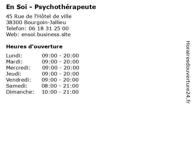 En Soi - Psychothérapeute à Bourgoin-Jallieu: adresse et heures d'ouverture