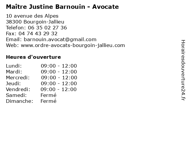 Maître Justine Barnouin - Avocate à Bourgoin-Jallieu: adresse et heures d'ouverture