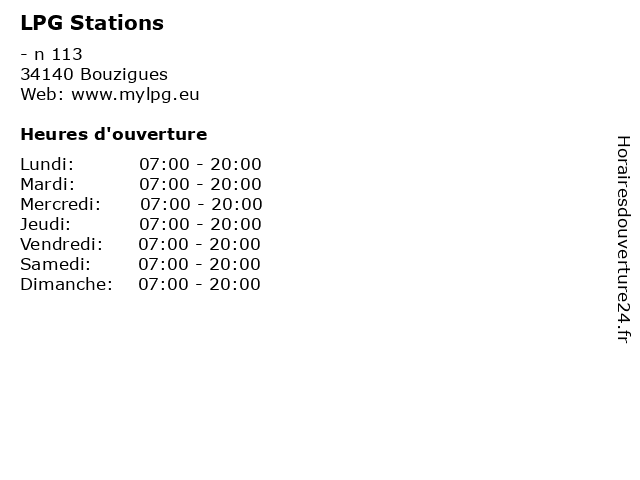 LPG Stations à Bouzigues: adresse et heures d'ouverture