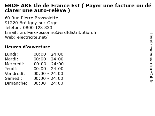 ERDF ARE Ile de France Est ( Payer une facture ou déclarer une auto-relève ) à Brétigny-sur-Orge: adresse et heures d'ouverture