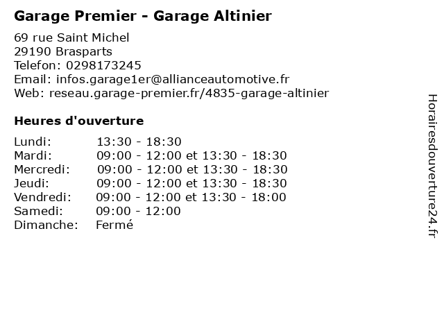 Garage Premier - Garage Altinier à Brasparts: adresse et heures d'ouverture