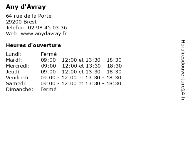 Any d'Avray à Brest: adresse et heures d'ouverture