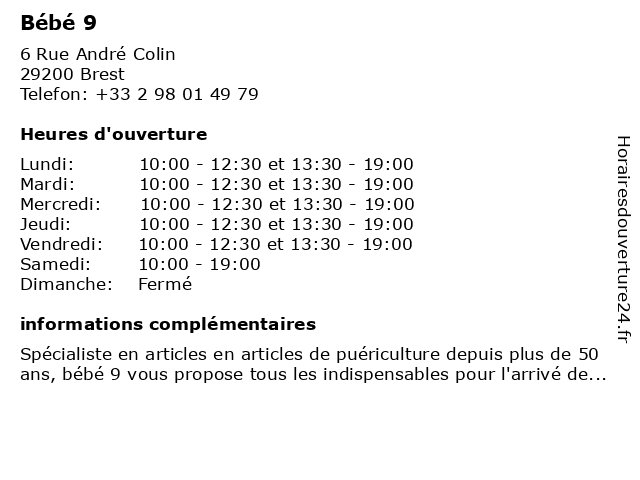 ᐅ Horaires D Ouverture Bebe 9 6 Rue Andre Colin A Brest ᐅ Horaires D Ouverture Bebe 9 6 Rue Andre Colin A Brest