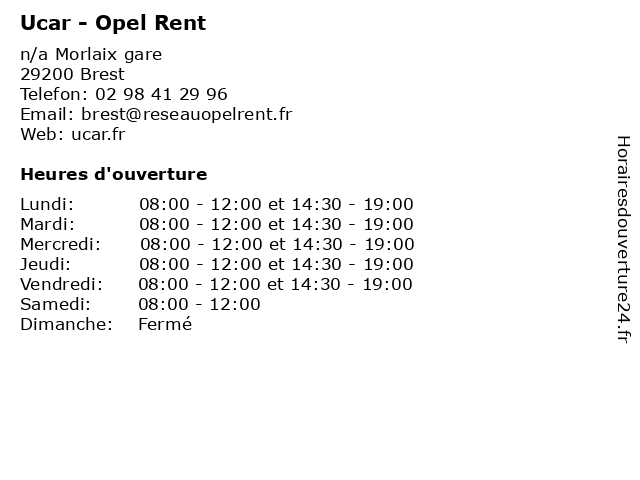 Ucar - Opel Rent à Brest: adresse et heures d'ouverture