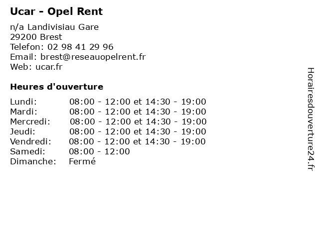 Ucar - Opel Rent à Brest: adresse et heures d'ouverture