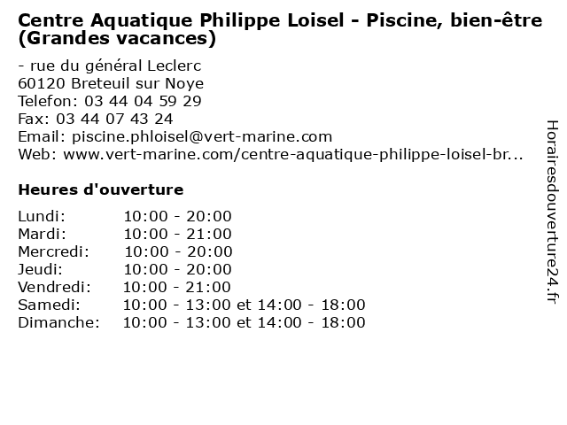 Centre Aquatique Philippe Loisel - Piscine, bien-être (Grandes vacances) à Breteuil sur Noye: adresse et heures d'ouverture