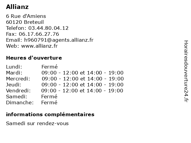 Allianz à Breteuil: adresse et heures d'ouverture