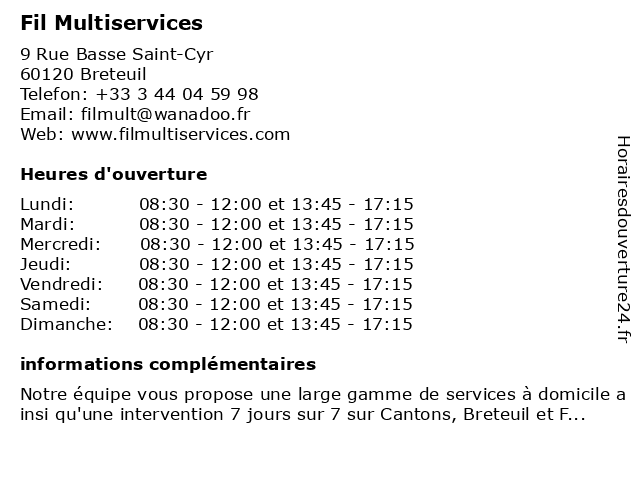 Fil Multiservices à Breteuil: adresse et heures d'ouverture