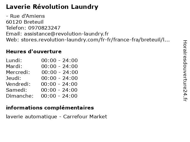 Laverie Révolution Laundry à Breteuil: adresse et heures d'ouverture