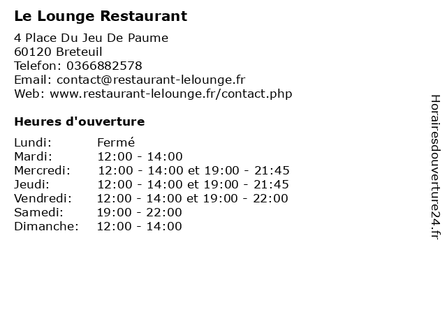Le Lounge Restaurant à Breteuil: adresse et heures d'ouverture
