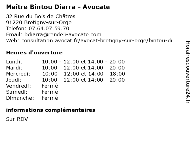 Maître Bintou Diarra - Avocate à Bretigny-sur-Orge: adresse et heures d'ouverture