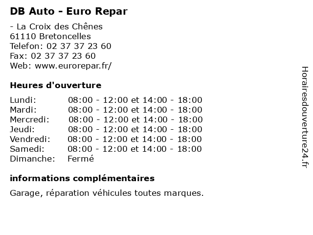 DB Auto - Euro Repar à Bretoncelles: adresse et heures d'ouverture