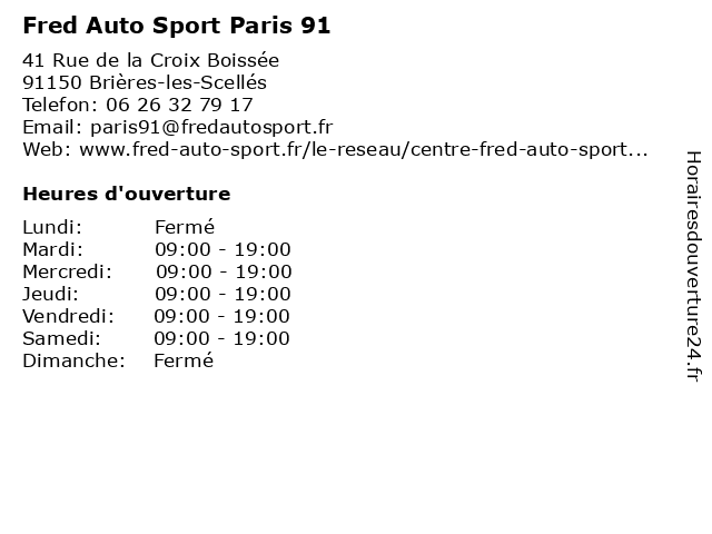 Fred Auto Sport Paris 91 à Brières-les-Scellés: adresse et heures d'ouverture