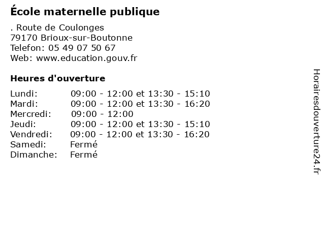 École maternelle publique à Brioux-sur-Boutonne: adresse et heures d'ouverture