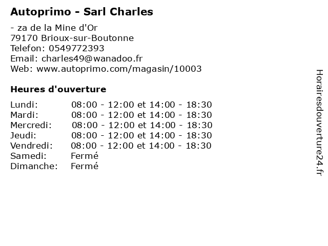 Autoprimo - Sarl Charles à Brioux-sur-Boutonne: adresse et heures d'ouverture
