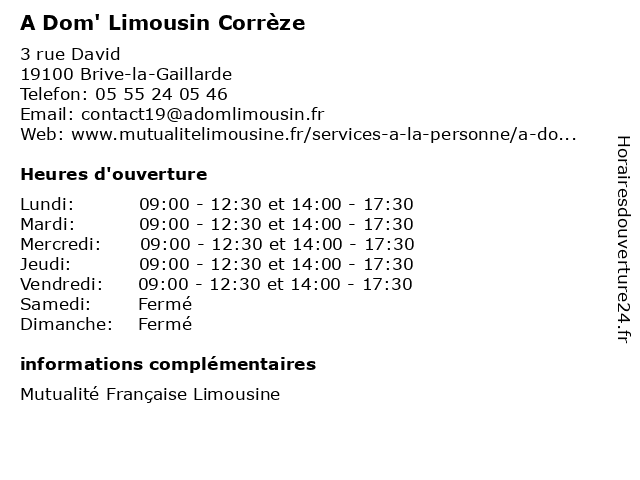 A Dom' Limousin Corrèze à Brive-la-Gaillarde: adresse et heures d'ouverture