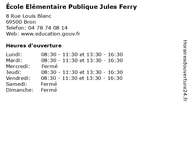 École Elémentaire Publique Jules Ferry à Bron: adresse et heures d'ouverture