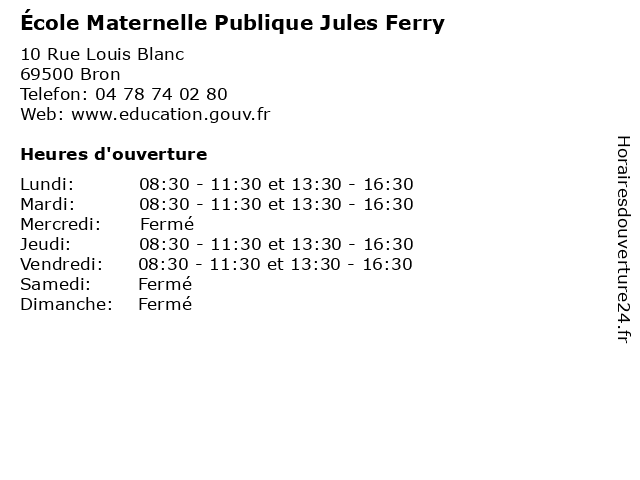 École Maternelle Publique Jules Ferry à Bron: adresse et heures d'ouverture