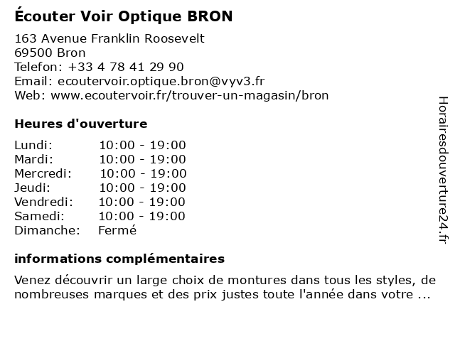 Écouter Voir Optique BRON à Bron: adresse et heures d'ouverture