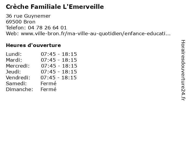 Crèche Familiale L'Emerveille à Bron: adresse et heures d'ouverture
