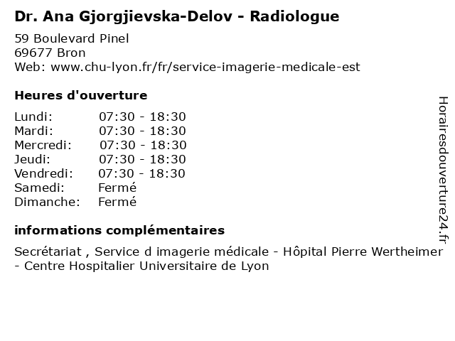 Dr. Ana Gjorgjievska-Delov - Radiologue à Bron: adresse et heures d'ouverture