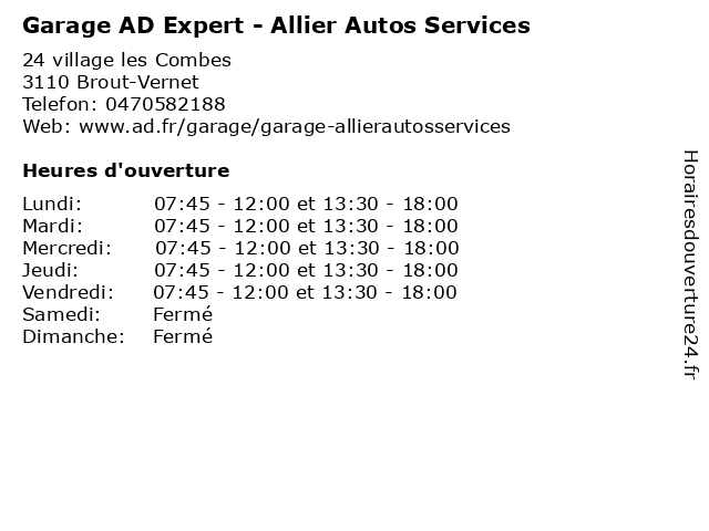 Garage AD Expert - Allier Autos Services à Brout-Vernet: adresse et heures d'ouverture