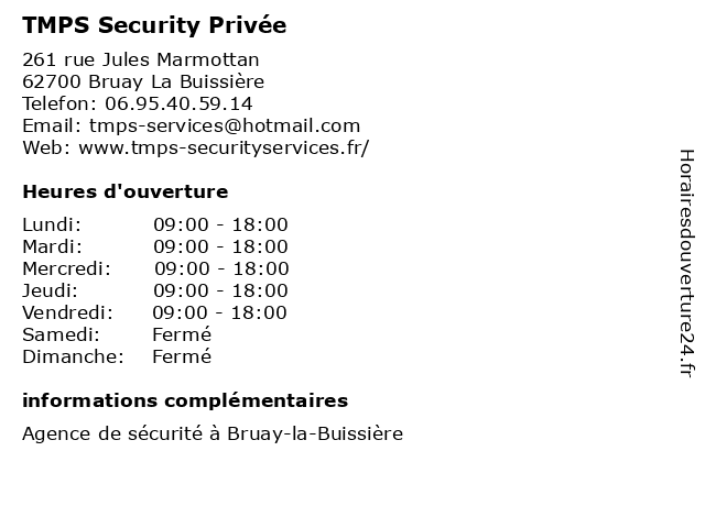 TMPS Security Privée à Bruay La Buissière: adresse et heures d'ouverture
