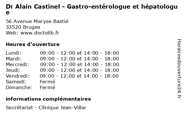 Dr Alain Castinel - Gastro-entérologue et hépatologue à Bruges: adresse et heures d'ouverture