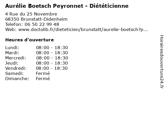 Aurélie Boetsch Peyronnet - Diététicienne à Brunstatt-Didenheim: adresse et heures d'ouverture