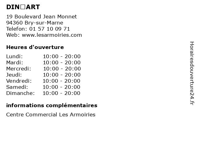 19 Bis Boulevard Jean Monnet 94360 Bry Sur Marne ᐅ Horaires d'ouverture „DIN’ART“ | 19 Boulevard Jean Monnet à Bry-sur-Marne