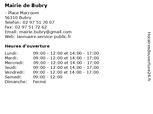 Mairie de Bubry à Bubry: adresse et heures d'ouverture